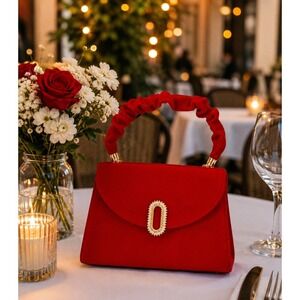 Purse Women Red Velvet Small Handbag with Flap